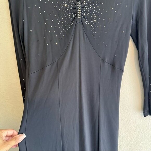 Elena Mirò Gray Studded Midi Dress Size 14 Evening Glam Long Sleeve Gown - Picture 8 of 12